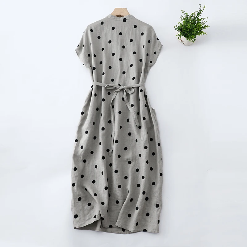 kf-S3d8d572c95d04ad6a3d2e4ed00c473eaL-Cotton-and-Linen-Dot-V-neck-Short-sleeved-dress-Women-s-2024-Summer-New-Korean-Style